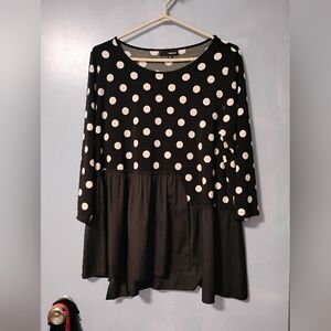 Sun Kim Black And White Polka Dot Asymmetric Pullover Lagenlook Top XL